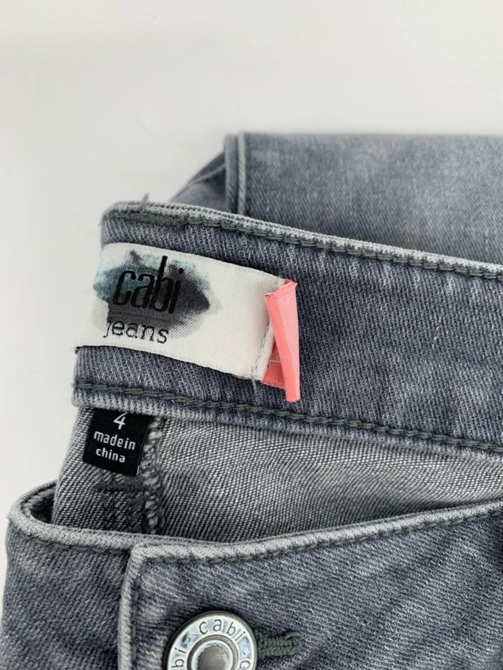 Cabi button fly straight jeans gray denim pants exposed mid-rise stretch new 4